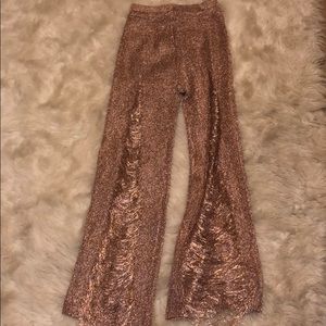 Rose gold / pink flair pants with Fringe in front